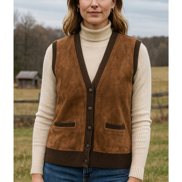 Lauren Ralph Lauren Sweaters - Lauren Ralph Lauren Suede Leather Vest Equestrian Women's Large Wool Cashmere